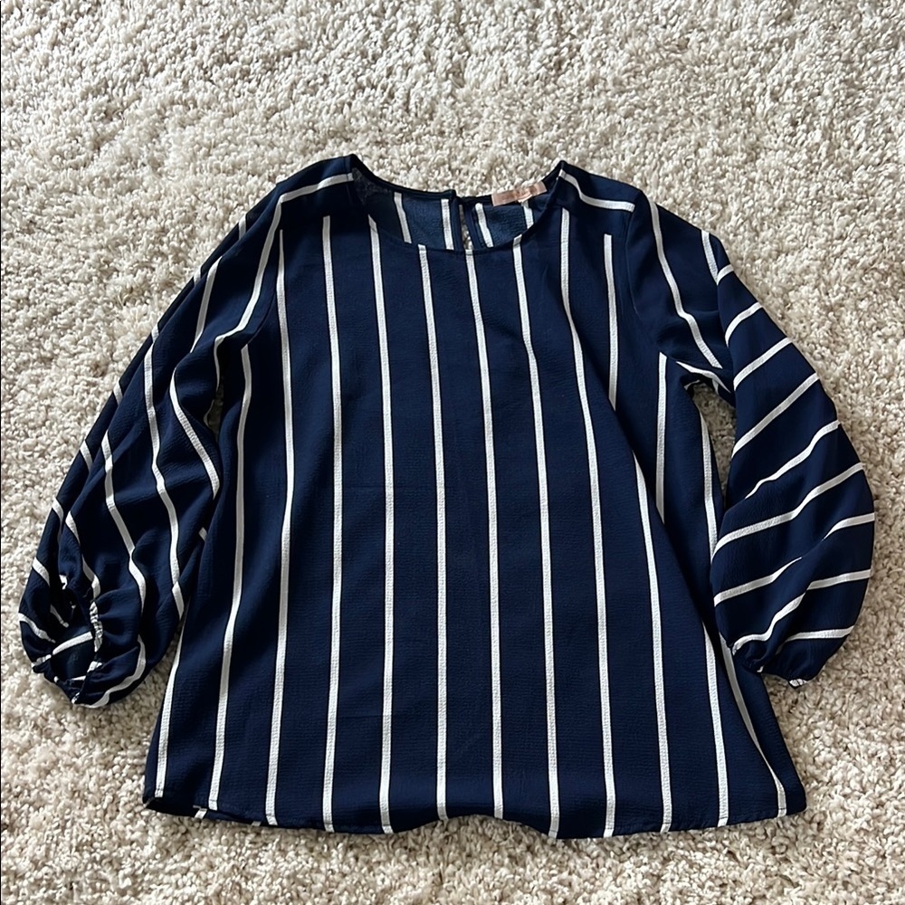Navy and White Striped Women's Top